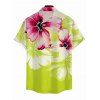 Men's Vacation Shirt Watercolor Flower Print Button Up Shirt - Vert Jaune 5XL