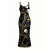 Gothic Dress Tarot Card Skull Print Spaghetti Strap Bodycon Maxi Dress - Noir L | US 8-10