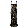 Gothic Dress Tarot Card Skull Print Spaghetti Strap Bodycon Maxi Dress - Noir L | US 8-10