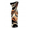 Vintage Dress Colorblock Abstract Ray Wave Stripe Print Skew Neck Mermaid Bodycon Maxi Dress - Noir XXL | US 14