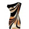 Vintage Dress Colorblock Abstract Ray Wave Stripe Print Skew Neck Mermaid Bodycon Maxi Dress - Noir XXL | US 14