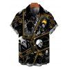Men's Gothic Shirt Tarot Card Skull Print Button Up Shirt - Noir 5XL
