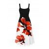 Vacation Dress Contrast Color Watercolor Floral Print Square Neck Tied Back Pocket A Line Dress - Noir XXL | US 14