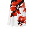 Vacation Dress Contrast Color Watercolor Floral Print Square Neck Tied Back Pocket A Line Dress - Noir XXL | US 14