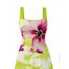 Vacation Dress Watercolor Flower Print Tied Back Square Neck Pocket A Line Dress - Vert Jaune XXL | US 14