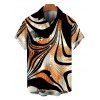 Men's Vintage Shirt Colorblock Abstract Ray Wave Stripe Print Button Up Shirt - Noir 5XL