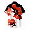 Men's Vacation Shirt Contrast Color Watercolor Floral Print Button Up Shirt - Noir 5XL