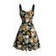 Vintage Gothic Dress Skulls Sunflower Leaf Print Ruched Bust Mini Vacation Dress - Noir L | US 8-10