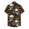 Men's Gothic Shirt Skulls Sunflower Roser Floral Print Button Up Shirt - Noir 5XL