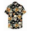 Men's Vintage Gothic Shirt Skulls Sunflower Leaf Print Button Up Vacation Shirt - Noir 5XL