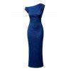 Casual Couple Outfit Geometric Textured Solid Color Ruched Skew Neck Bodycon Maxi Dress and Shirt Set - Bleu profond S | US 4