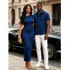 Casual Couple Outfit Geometric Textured Solid Color Ruched Skew Neck Bodycon Maxi Dress and Shirt Set - Bleu profond S | US 4