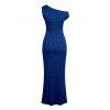 Casual Couple Outfit Geometric Textured Solid Color Ruched Skew Neck Bodycon Maxi Dress and Shirt Set - Bleu profond S | US 4
