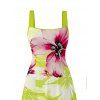 Vacation Couple Outfit Watercolor Flower Print Tied Back Square Neck Pocket A Line Dress and Shirt Set - Vert Jaune S | US 4
