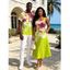 Vacation Couple Outfit Watercolor Flower Print Tied Back Square Neck Pocket A Line Dress and Shirt Set - Vert Jaune S | US 4