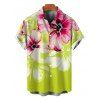 Vacation Couple Outfit Watercolor Flower Print Tied Back Square Neck Pocket A Line Dress and Shirt Set - Vert Jaune S | US 4