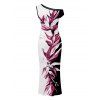 Vacation Vintage Couple Outfit Contract Color Tropical Plant Print Skew Neck Bodycon Maxi Dress and Shirt Set - Noir S | US 4