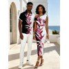 Vacation Vintage Couple Outfit Contract Color Tropical Plant Print Skew Neck Bodycon Maxi Dress and Shirt Set - Noir S | US 4