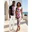 Vacation Vintage Couple Outfit Contract Color Tropical Plant Print Skew Neck Bodycon Maxi Dress and Shirt Set - Noir S | US 4