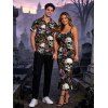 Gothic Couple Outfit Skulls Sunflower Roser Floral Print Spaghetti Strap Bodycon Dress and Shirt Set - Noir S | US 4
