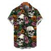 Gothic Couple Outfit Skulls Sunflower Roser Floral Print Spaghetti Strap Bodycon Dress and Shirt Set - Noir S | US 4