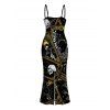 Gothic Couple Outfit Tarot Card Skull Print Spaghetti Strap Bodycon Maxi Dress and Shirt Set - Noir S | US 4