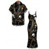 Gothic Couple Outfit Tarot Card Skull Print Spaghetti Strap Bodycon Maxi Dress and Shirt Set - Noir S | US 4