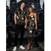 Gothic Couple Outfit Tarot Card Skull Print Spaghetti Strap Bodycon Maxi Dress and Shirt Set - Noir S | US 4