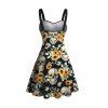 Vintage Gothic Couple Outfit Skulls Sunflower Leaf Print Ruched Bust Mini Dress and Shirt Set - Noir S | US 4