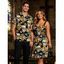 Vintage Gothic Couple Outfit Skulls Sunflower Leaf Print Ruched Bust Mini Dress and Shirt Set - Noir S | US 4