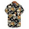Vintage Gothic Couple Outfit Skulls Sunflower Leaf Print Ruched Bust Mini Dress and Shirt Set - Noir S | US 4
