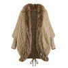 Vintage Sweater Coat Cable Knit Faux Fur Open Front Cinched Back Long Sleeve Coat - café ONE SIZE