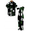 Vintage Couple Outfit Colorblock Geometric Print Skew Neck Mermaid Bodycon Maxi Dress and Shirt Set - Bleu S | US 4
