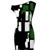Vintage Dress Colorblock Geometric Print Skew Neck Mermaid Bodycon Maxi Dress - Vert S | US 4