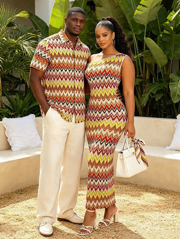 mermaid bodycon dress 43% OFF] 2026 Vintage Ethnic Couple Outfit Colorblock Zig Zag Print Textured Skew Neck And Shirt Set In Multicolor designergown Modcloth | Dresses | Color:Raisin Mermaid style Fabric