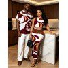 Vacation Couple Outfit Fluid Art Print Tank Top High Slit Bodycon Skirt Women Set and Shirt - Brun S | US 4