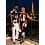 Vintage Couple Outfit Colorblock Geometric Print Skew Neck Mermaid Bodycon Maxi Dress and Shirt Set - Bleu S | US 4