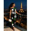 Vintage Dress Colorblock Geometric Print Skew Neck Mermaid Bodycon Maxi Dress - Vert M | US 6