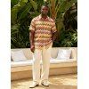 Men's Ethnic Knitted Shirt Colorblock Zig Zag Print Textured Button Up Shirt - multicolor S