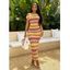 Ethnic Knitted Dress Colorblock Zig Zag Print Textured Skew Neck Mermaid Bodycon Dress - multicolor XL | US 12