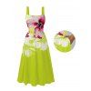 Vacation Dress Watercolor Flower Print Tied Back Square Neck Pocket A Line Dress - Vert Jaune M | US 6