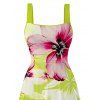 Vacation Dress Watercolor Flower Print Tied Back Square Neck Pocket A Line Dress - Vert Jaune M | US 6
