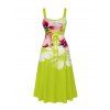 Vacation Dress Watercolor Flower Print Tied Back Square Neck Pocket A Line Dress - Vert Jaune XL | US 12