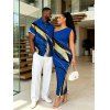 Vacation Couple Outfit Golden Abstract Line Print Skew Neck Bodycon Maxi Dress ad Shirt Set - Bleu S | US 4