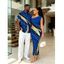 Vacation Couple Outfit Golden Abstract Line Print Skew Neck Bodycon Maxi Dress ad Shirt Set - Bleu S | US 4