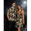 Vintage Gothic Couple Outfit Skulls Sunflower Leaf Print Ruched Bust Mini Dress and Shirt Set - Noir S | US 4