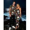 Gothic Couple Outfit Skulls Sunflower Roser Floral Print Spaghetti Strap Bodycon Dress and Shirt Set - Noir S | US 4