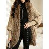Vintage Sweater Coat Cable Knit Faux Fur Open Front Cinched Back Long Sleeve Coat - café ONE SIZE