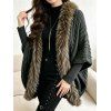 Gothic Women Outfit Cable Knit Faux Fur Open Front Cinched Back Coat and Grommet Buckle Lace Up Leggings Set - Vert Armée S | US 4