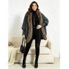 Gothic Women Outfit Cable Knit Faux Fur Open Front Cinched Back Coat and Grommet Buckle Lace Up Leggings Set - Vert Armée S | US 4